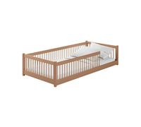 Arte Pedro Montessori Floor Bed Eu Single 90X200Cm Cinnamon Solid Pine Bed With Full Safety Rails