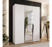 Arte Piano Ii Hinged Door Wardrobe 150Cm - White Mirrored Wardrobe With Rails And Shelves