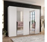Arte Piano Ii Hinged Door Wardrobe 250Cm - White Five-Door Mirrored Wardrobe With Hanging Rails And Shelves