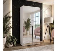 Arte Piano Iii Hinged Door Wardrobe 100Cm - White Compact Mirrored Wardrobe With Rail And Shelf