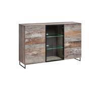 Arte Plank 150Cm Canyon Manor Oak & Black Display Sideboard - Industrial Led Cabinet With Glazed Center