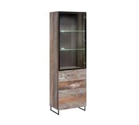 Arte Plank 60Cm Tall Display Cabinet In Canyon Manor Oak - Slim Led Tower With Metal Legs