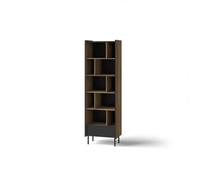 Arte Prestigo Bookcase - Sleek Modern Storage In Oak Walnut & Black Matt, H1910mm W590mm D400mm