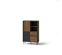 Arte Prestigo Highboard Cabinet In Oak Walnut & Black Matt - Modern Elegance, H1400mm W880mm D400mm