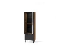 Arte Prestigo Tall Display Cabinet In Oak Walnut & Black Matt - Elegance And Function, H1910mm W590mm D400mm