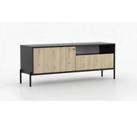 Arte Ravi Tv Cabinet - Black Frame & Oak Artisan Front W150 X H60 X D40 Cm - Sleek Media Storage With Drawer & Open Niche