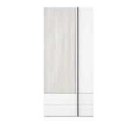 Arte Remo 90Cm Double Hinged Door Wardrobe In Wilton Oak, White Lux And Anthracite With Drawers