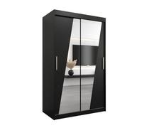 Arte Rhomb Contemporary Mirrored 2 Sliding Door Wardrobe 5 Shelves 2 Rails Black Matt (H)2000mm (W)1200mm (D)620mm