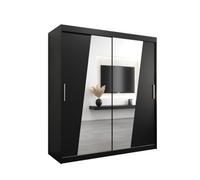 Arte Rhomb Contemporary Mirrored 2 Sliding Door Wardrobe 9 Shelves 2 Rails Black Matt (H)2000mm (W)1800mm (D)620mm
