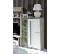 Arte Roma Rom2 Display Cabinet In Elm, White Gloss & Grey Matt - W900mm H1300mm D430mm, Sl nd Minimalist