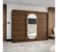 Arte Royal 250Cm Triple Sliding Wardrobe Oak Walnut With Central Mirror Panel