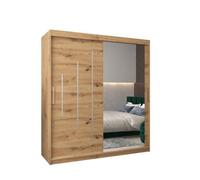 Arte Rustic Oak Artisan York Ii Sliding Door Wardrobe W1800mm H2000mm D620mm - Mirrored Storage With Silver Handles