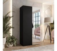 Arte Sandi Ii Hinged Door Wardrobe 100Cm - Black Modern Mirrored Wardrobe With Rail And Shelf