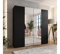 Arte Sandi Ii Hinged Door Wardrobe 200Cm - Black Modern Mirrored Wardrobe With Rails And Shelving
