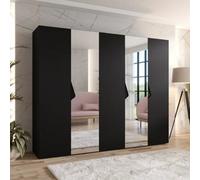Arte Sandi Ii Hinged Door Wardrobe 250Cm - Black Modern Mirrored Wardrobe With Multi-Rail Storage And Shelves