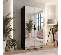 Arte Sandi Iii Hinged Door Wardrobe 100Cm - Black Mirrored Modern Wardrobe With Rail And Shelf