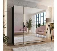 Arte Sandi Iii Hinged Door Wardrobe 200Cm - Black Mirrored Four-Door Wardrobe With Storage Rails And Shelves