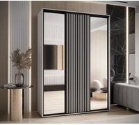Arte Sapporo Ii White Matt Mirrored Sliding Door Wardrobe - Crisp Finish, Lamella Effect (H)2050mm (W)1700mm (D)600mm
