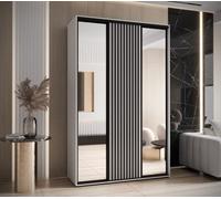 Arte Sapporo Ii White Matt Mirrored Sliding Door Wardrobe With Contemporary Lamella Effect (H)2050mm (W)1500mm (D)600mm