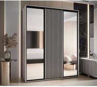 Arte Sapporo Ii White Mirrored Sliding Door Wardrobe - White Matt And Lamella Effect (H)2050mm (W)2000mm (D)600mm