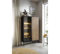 Arte Sento Display Cabinet (H1660mm W1040mm D390mm) With Led Lighting - Dark Oak And Black Matt