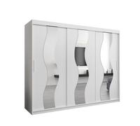 Arte Seville Wavy Mirrored Sliding Door Wardrobe With Shelves And Hanging Rails In White (H)2000mm (W)2500mm (D)620mm