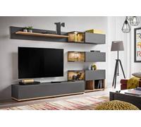 Arte Silk Contemporary Entertainment Media Unit 4 Doors Shelves Anthracite And Wotan Oak Effect (W)2400mm (H)1500mm (D)400mm