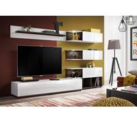 Arte Silk Entertainment Unit: Elegant White Gloss & Pearl Grey - W2400mm X H1500mm X D400mm For Tvs Up To 55"