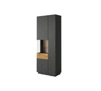 Arte Silke 12 Tall Display Cabinet In Matera & Wotan Oak - Modern Storage With Glass Section - Left W800mm X H2070mm X D400mm