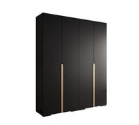 Arte Sleek Inova I Hinged Door Wardrobe H2370mm W2000mm D470mm - Modern Black Finish With Golden Vertical Metal Handles