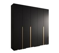 Arte Sleek Inova I Hinged Door Wardrobe H2370mm W2500mm D470mm - Modern Black Finish With Gold Vertical Metal Handles