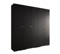 Arte Sleek Inova Ii Hinged Door Wardrobe H2370mm W2500mm D470mm - Modern Black Finish With Gold Round Metal Handles