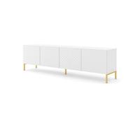 Arte Sleek White Surf Tv Cabinet With Gold Legs (W)200Cm (H)56Cm (D)42Cm - Elegant & Handle-Free