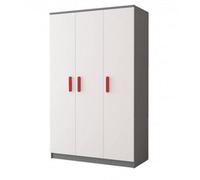 Arte Smyk Ii 19 Grey Carcass White Front Hinged Wardrobe 1200mm H1930mm D500mm With Bold Red Handles