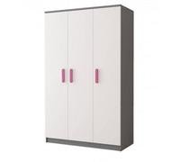 Arte Smyk Ii 19 Grey Carcass White Front Hinged Wardrobe 1200mm H1930mm D500mm With Playful Pink Handles
