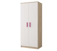 Arte Smyk Iii 06 White Front Oak Sonoma Carcass Hinged Wardrobe 800mm H1930mm D500mm With Playful Pink Handles