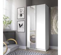 Arte Sofia Sliding Door Wardrobe 80Cm - Crisp White, Mirrored Minimalist Design With Shelves & Hanging Rails