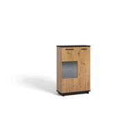 Arte Sophisticated Ines 12 Display Cabinet 90Cm - Oak Artisan & Black With Glass Highlight