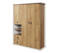 Arte Spacious Massi Hinged Wardrobe In Natural Hickory & Alpine White - 1500mm X 2000mm X 550mm With Smart Storage