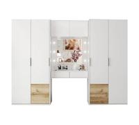 Arte Spacious White & Natural Oak 6-Door Wardrobe With Built-In Dressing Table - Organised, Modern Living 300Cm