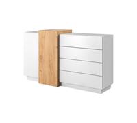 Arte Stockholm Contemporary Sideboard Cabinet 2 Doors 3 Shelves 4 Drawers White & Oak Gold Craft Effect (H)920mm (W)1600mm (D)450mm