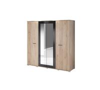 Arte Stylish Bari Mirrored Hinged Door Wardrobe W2000mm H1960mm D580mm - Oak San Remo & Black Finish