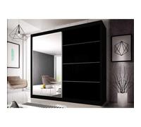 Arte Stylish Black Gloss Front & Black Matt Carcass Wardrobe W183Cm H218Cm D61Cm With Designer Sliding Doors