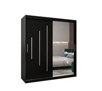 Arte Stylish Black York Ii Sliding Door Wardrobe W1800mm H2000mm D620mm - Mirrored Storage With Silver Handles