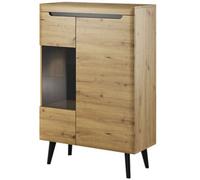 Arte Stylish Nordi Display Cabinet H1340mm W900mm D400mm In Oak Artisan And Black - Contemporary Elegance For Your Home