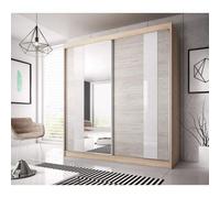 Arte Stylish Oak Sonoma Multi Sliding Door Wardrobe W183Cm H218Cm D61Cm - Kathult Oak & White Gloss Front