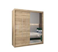 Arte Stylish Oak Sonoma York Ii Sliding Door Wardrobe W1800mm H2000mm D620mm - Mirrored Storage With Silver Handles
