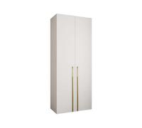 Arte Stylish White Como 3 Hinged Door Wardrobe H2460mm W1000mm D500mm, Two Doors, Eight Shelves, Hanging Rail, Gold Vertical Handles