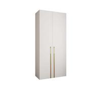 Arte Stylish White Como 3 Hinged Door Wardrobe H2460mm W1100mm D500mm, Two Doors, Eight Shelves, Hanging Rail, Gold Vertical Handles