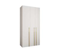 Arte Stylish White Como 3 Hinged Door Wardrobe H2460mm W1200mm D500mm, Three Doors, Eight Shelves, Hanging Rail, Gold Vertical Handles